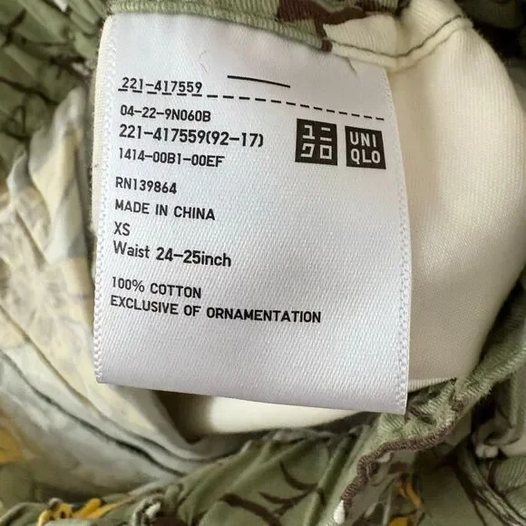 Uniqlo x J.W. Anderson Green Floral Paperbag Drawstring Cotton Shorts size XS - Picture 6 of 7